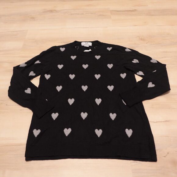 M Magaschoni Sweaters - M Magaschoni Women M Sweater Black Gray Heart Print Pullover Stretch Knit